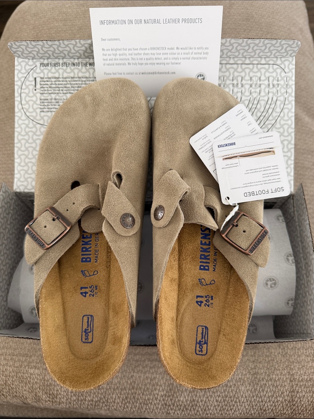 Birkenstock Boston Soft
Footbed Suede Leather Clogs
Taupe Shoes Size EU41